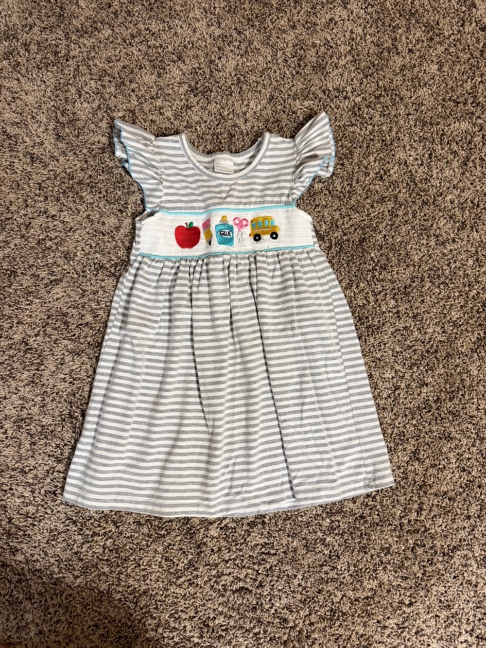 Striped Gray & White Girls' School Motif Dress